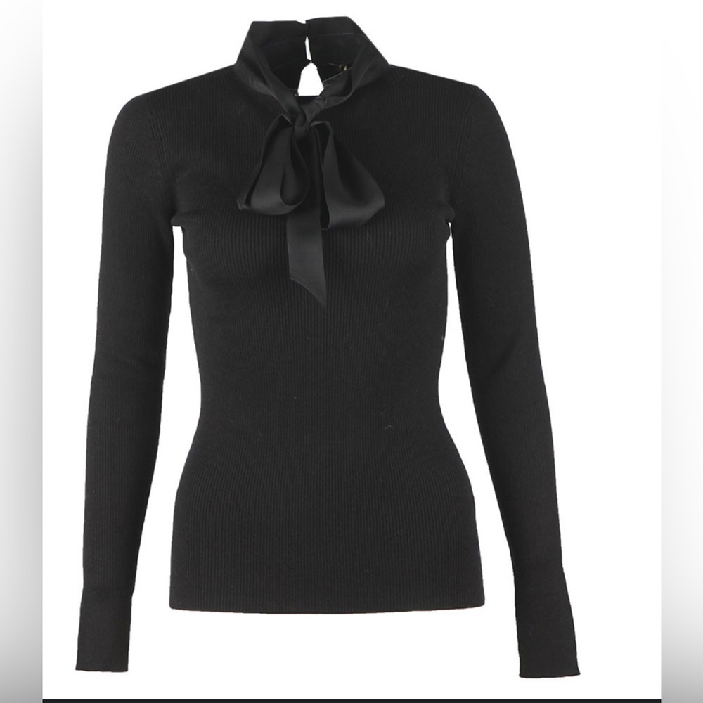 Ted Baker
Womens Black Alisiya Bow Detail Long Sleeve Skinny Rib Top